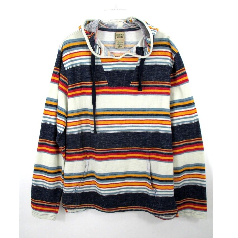 SCANDIA WOODS Pullover Hippie Baja-Style Hoodie Men M Multicolor Stripe Knit